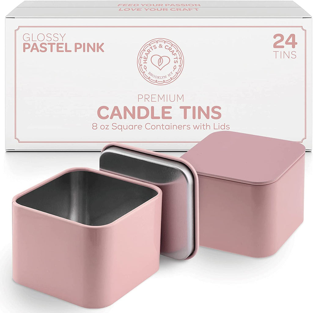 8OZ GLOSSY PASTEL PINK SQUARE TIN CANS WITH SEAM – 24 COUNT– Hearts & Crafts