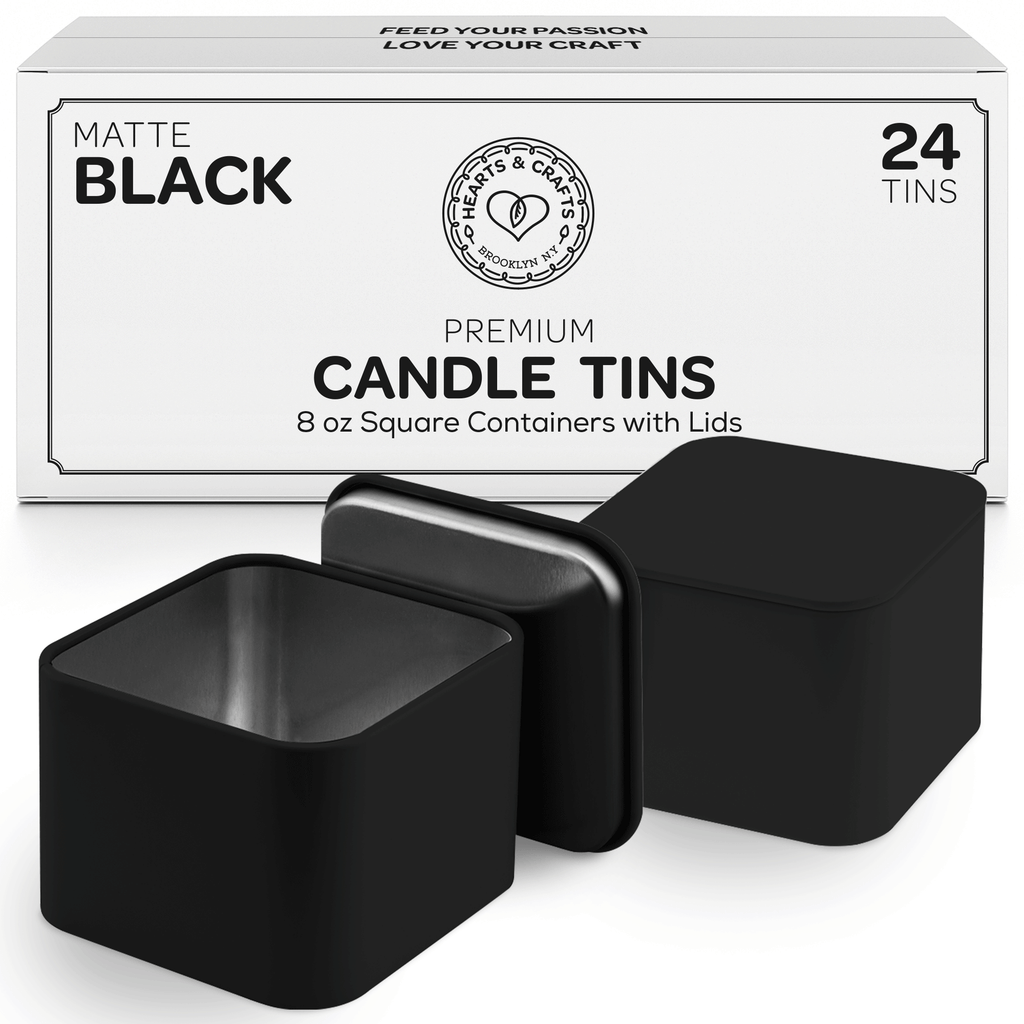 Hearts & Crafts Black Square Candle Tins 8 oz with Lids - 24-Pack of Bulk Candle Jars for Making Candles, Arts & Crafts, Stor