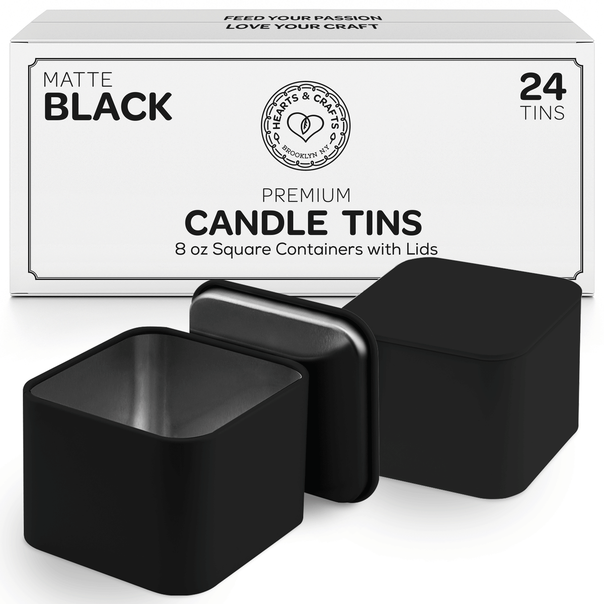 True Candle - 24X Premium Matte Black Candle Tins 8 Oz