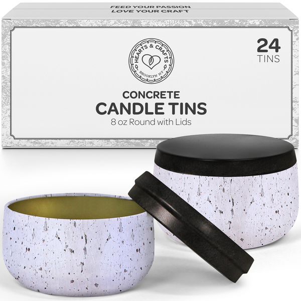 Hearts & Crafts Marble Candle Tins 8 oz with Lids - 24-Pack of Bulk Candle Jars for Making Candles, Arts & Crafts, Storage, G