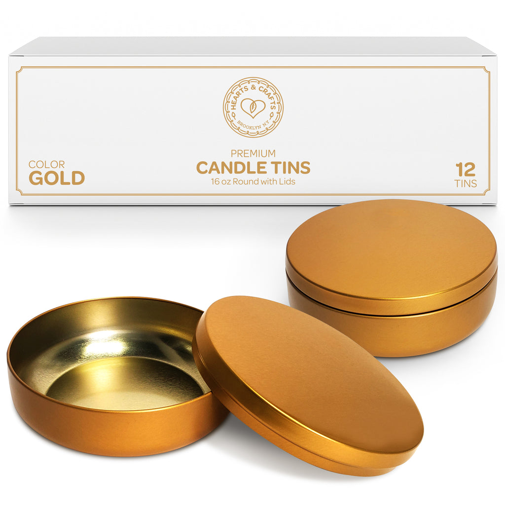 16OZ GOLD CANDLE TINS – 12 COUNT– Hearts & Crafts