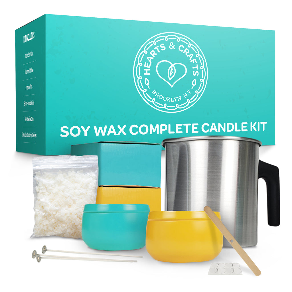 Hearts & Crafts DIY Complete Soy Wax Candle Making Kit - 2lbs Soy Candle  Wax and All Candle Making Supplies Included and Candle Jars - Complete DIY